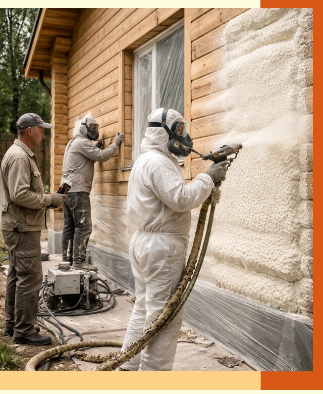 Утепление дома из бруса ППУ в Малоярославце от 3982 руб/м2 под ключ | ТепломастерМлр