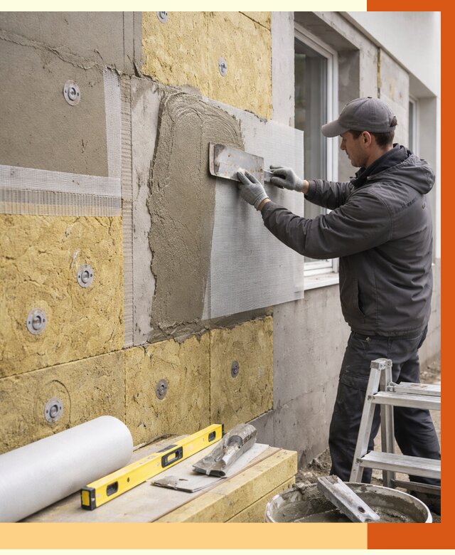 Утепление фасада под штукатурку в Малоярославце от 4344 руб/м2 — монтаж пенопластом и минватой | ТепломастерМлр