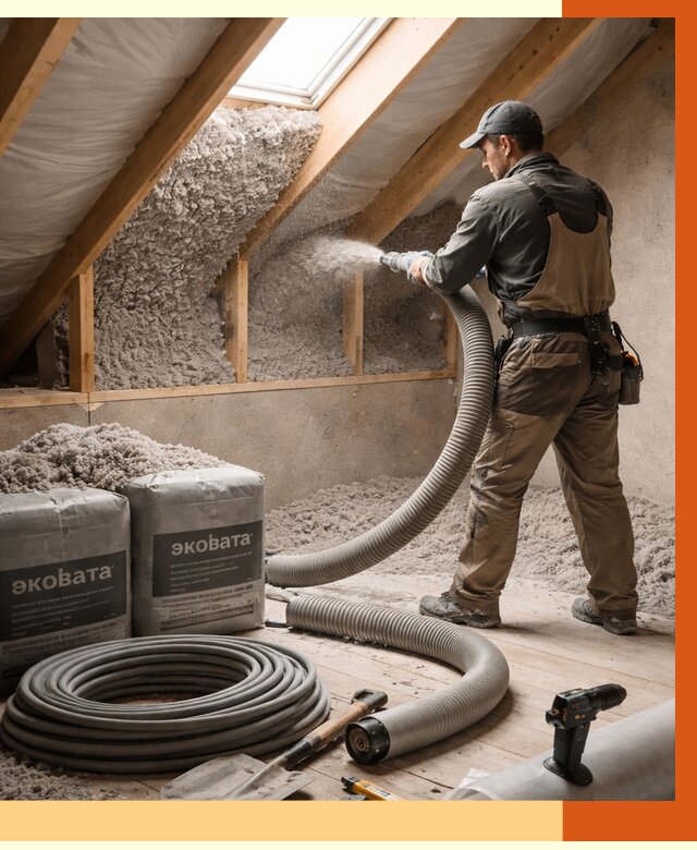 Утепление мансарды эковатой в Малоярославце от 2275 руб/м2 — монтаж, задувка, цена | ТепломастерМлр