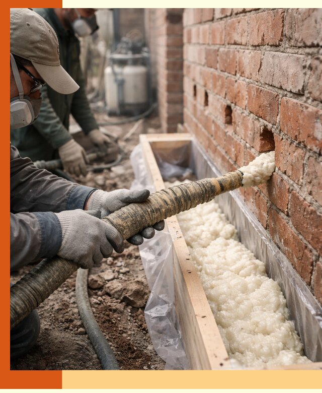 Заливка ППУ в пустоты кирпичной стены в Малоярославце