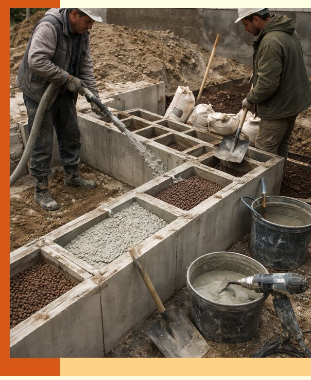 Заполнение полостей фундамента в Малоярославце герметичным утеплением и повышением прочности