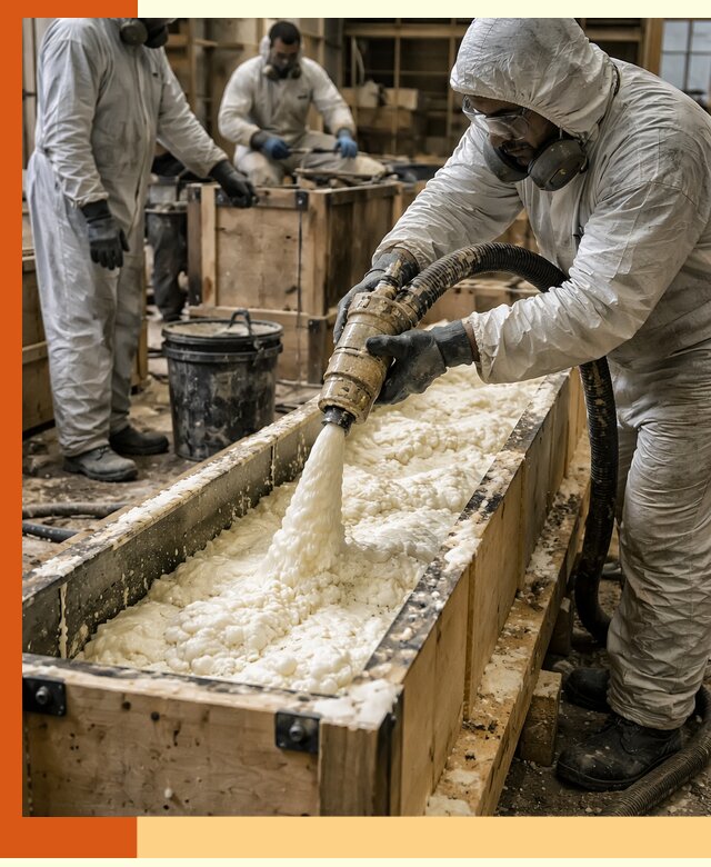 Заливка пенополиуретана в формы для утепления в Малоярославце